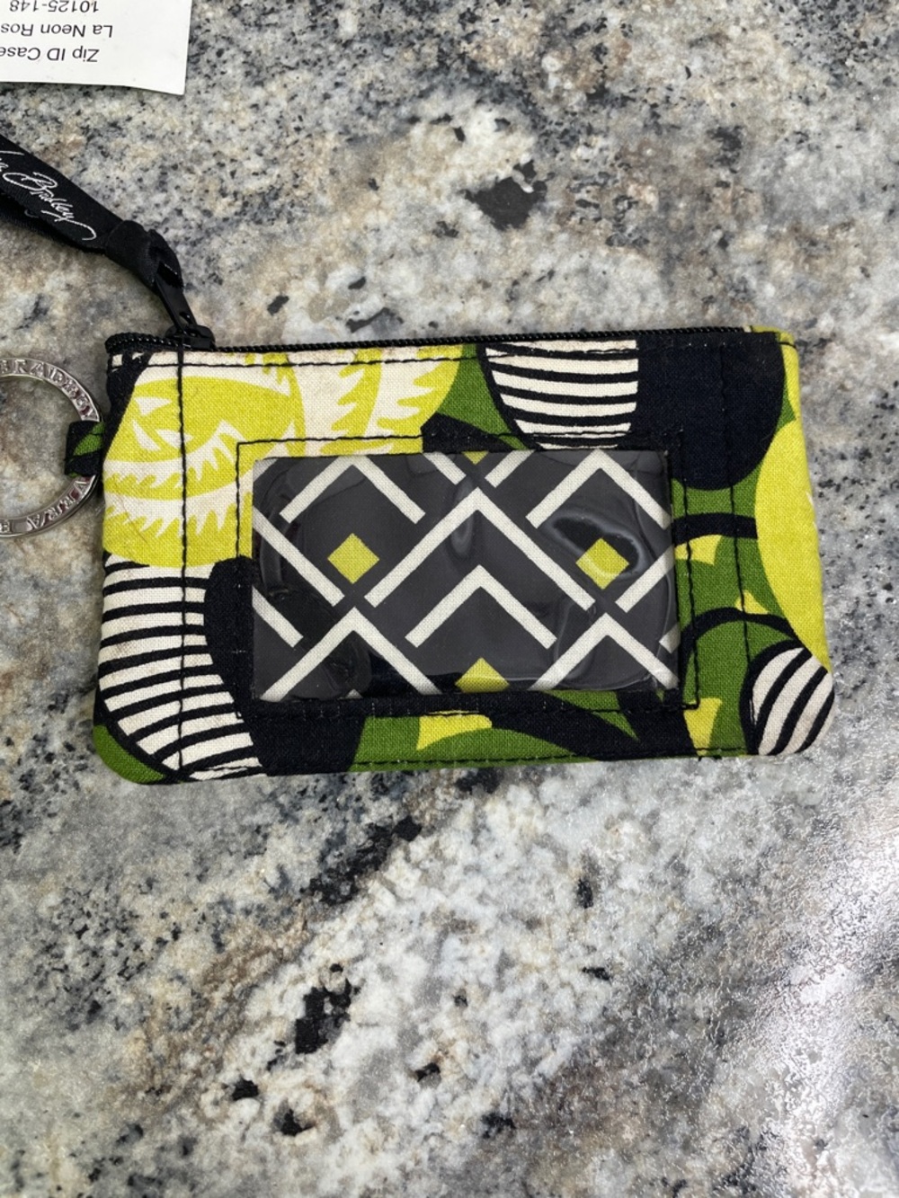 VERA BRADLEY Coin ZIP ID CASE  LA NEON ROSE Green Black Palm Floral